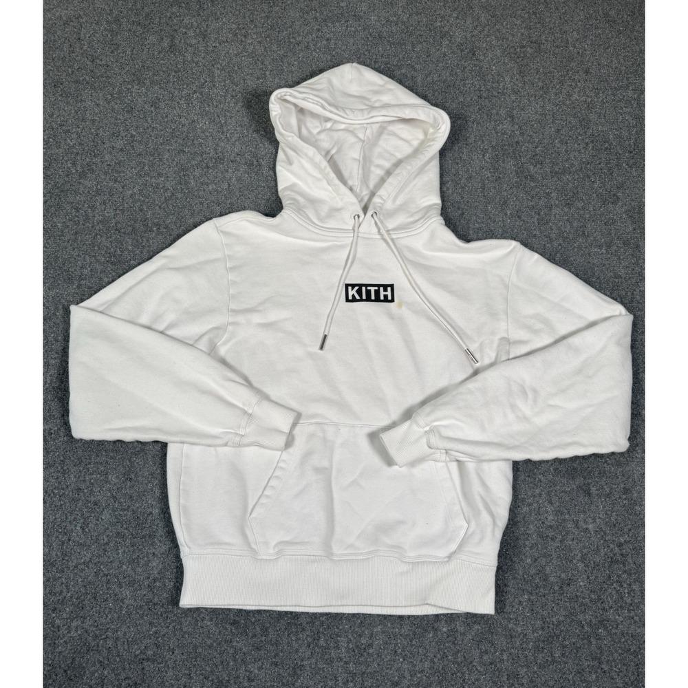 Kith Classic Black Box Logo White Hoodie Size XS